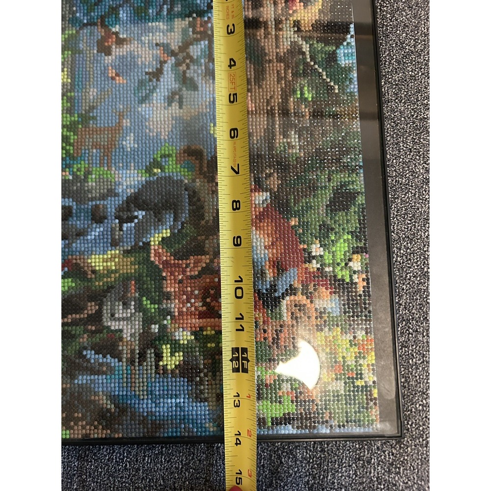Beaded Diamond Painting Wall Hanging 14"x11 Sweet Forest Animals Black Framed - Picture 8 of 10